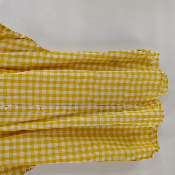 Old Navy Front Button Up Yellow Check Gingham Top Short Sleeve Size M Tall - Picture 4 of 6